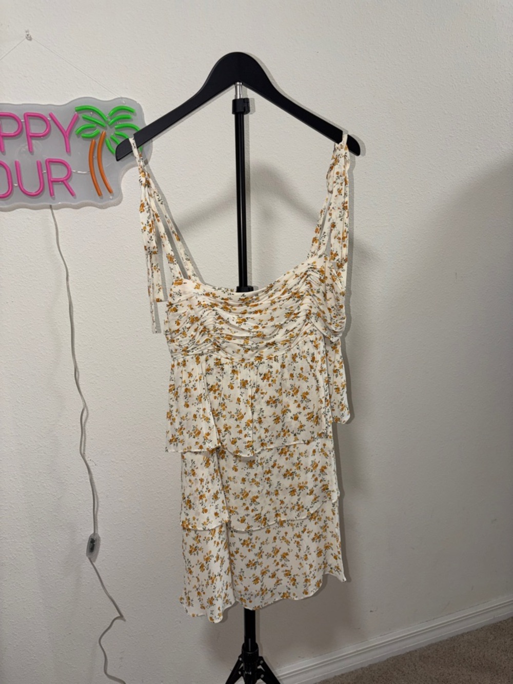 REFORMATION Floral Tiered White and Mustard Sleeveless Dress